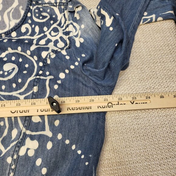Kardashian Kollection Womens XL Denim Jacket With White Boho Print & Zipper Clos - Picture 13 of 16
